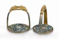 Paire D'etriers En Bronze Dore Et Emaux Cloisonne. - 41&nbsp;Ko